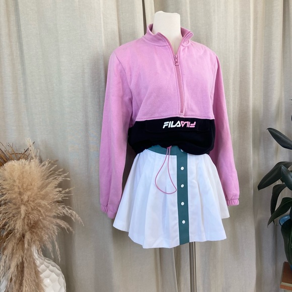 Fila color block sweatshirt cotton long sleeve half zip women pink black large - Picture 1 of 4